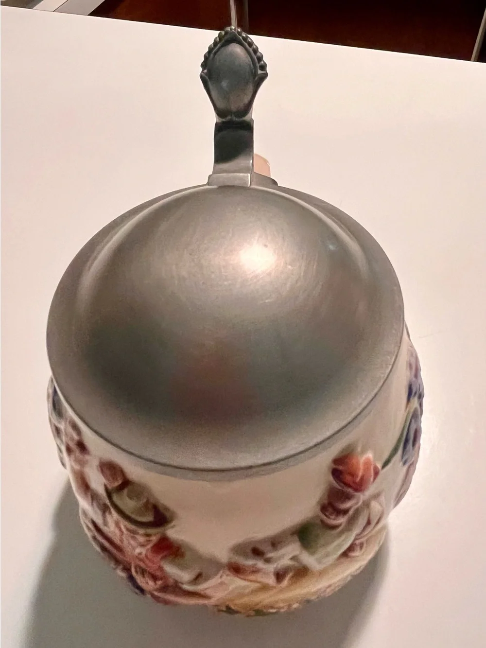 Vintage RM German Beer Stein Pewter Lid Relief Alpine Dancers Accordion 0.5L #38